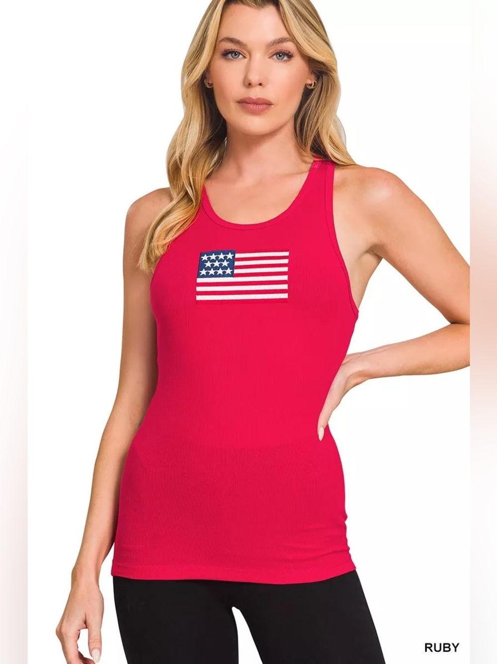 194 • Zenana Ruby Red Women's Flag Graphic Tank Top